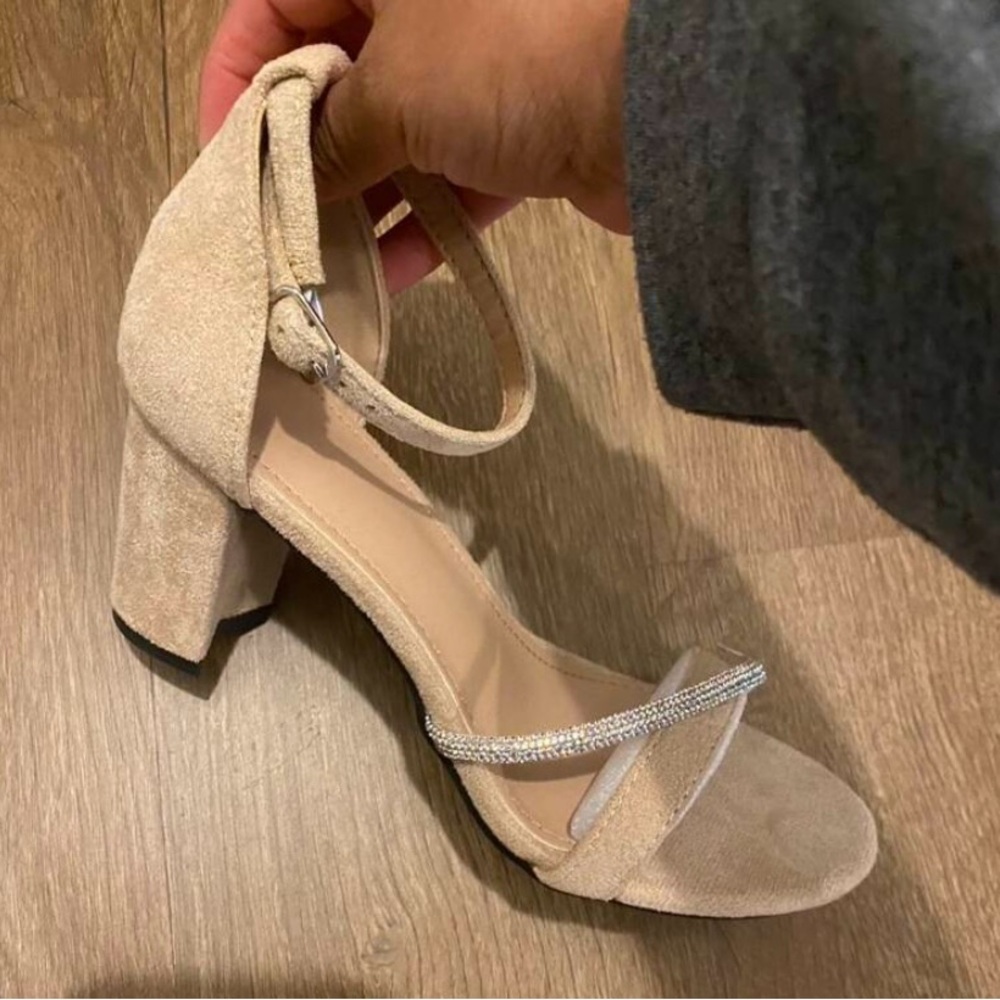 Elegant Beige Block Heel Sandals
